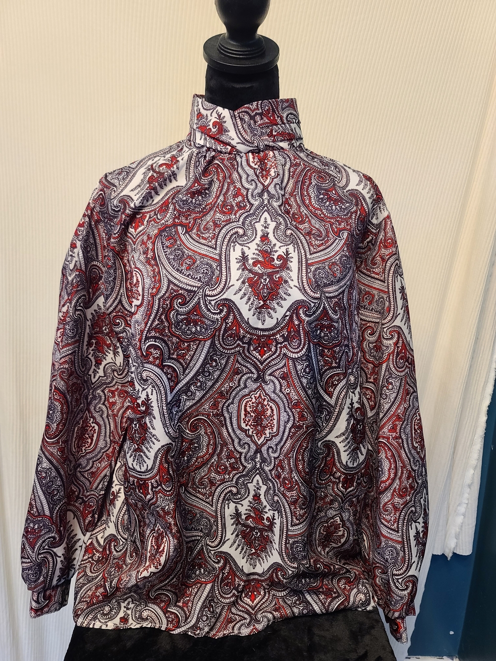 Women’s Paisley High-Neck Blouse - Red & White